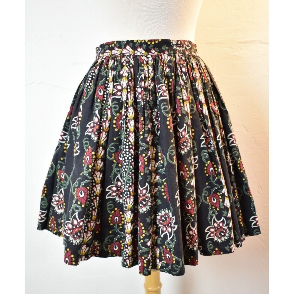 Vintage  70s/80s Souleiado France Black Floral Cotton Circle Skirt